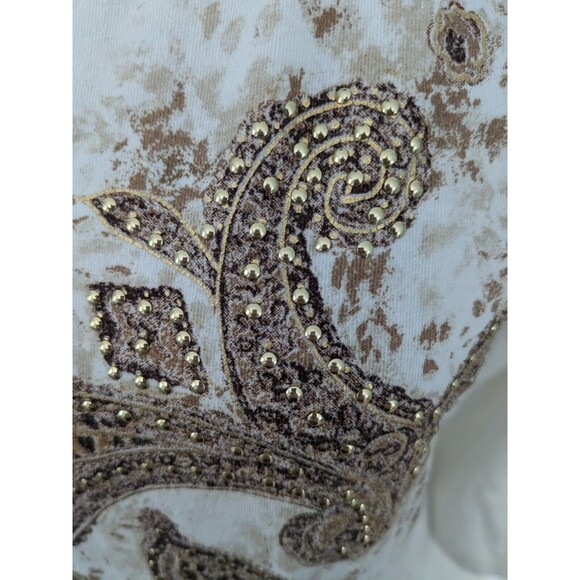 Additions By Chico Shirt Women Sz M/8 (1) Embroidery Gold Beads Fleur Blouse Top - Picture 4 of 10